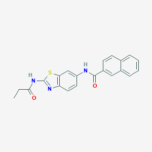 molecular formula C21H17N3O2S B505376 N-[2-(propionylamino)-1,3-benzothiazol-6-yl]-2-naphthamide 