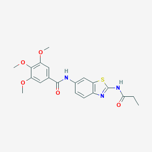 molecular formula C20H21N3O5S B505380 3,4,5-trimethoxy-N-[2-(propanoylamino)-1,3-benzothiazol-6-yl]benzamide 