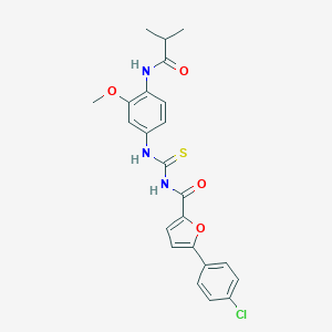 molecular formula C23H22ClN3O4S B505392 N-{4-[({[5-(4-chlorophenyl)-2-furoyl]amino}carbothioyl)amino]-2-methoxyphenyl}-2-methylpropanamide 
