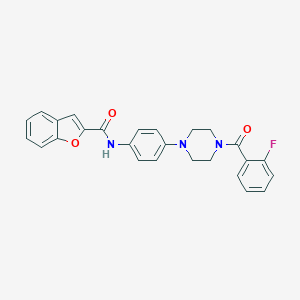 molecular formula C26H22FN3O3 B505393 N-{4-[4-(2-fluorobenzoyl)-1-piperazinyl]phenyl}-1-benzofuran-2-carboxamide 