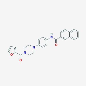 molecular formula C26H23N3O3 B505398 N-{4-[4-(2-furoyl)-1-piperazinyl]phenyl}-2-naphthamide 