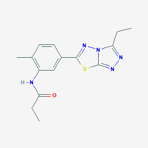 molecular formula C15H17N5OS B505409 N-[5-(3-ethyl[1,2,4]triazolo[3,4-b][1,3,4]thiadiazol-6-yl)-2-methylphenyl]propanamide 