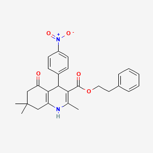 molecular formula C27H28N2O5 B5054096 PHENETHYL 2,7,7-TRIMETHYL-4-(4-NITROPHENYL)-5-OXO-1,4,5,6,7,8-HEXAHYDRO-3-QUINOLINECARBOXYLATE 
