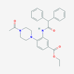 molecular formula C29H31N3O4 B505410 ETHYL 4-(4-ACETYLPIPERAZIN-1-YL)-3-(2,2-DIPHENYLACETAMIDO)BENZOATE 