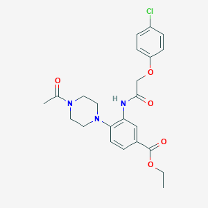 molecular formula C23H26ClN3O5 B505414 Ethyl 4-(4-acetyl-1-piperazinyl)-3-{[(4-chlorophenoxy)acetyl]amino}benzoate 
