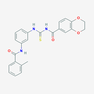 molecular formula C24H21N3O4S B505420 N-[3-({[(2,3-dihydro-1,4-benzodioxin-6-ylcarbonyl)amino]carbothioyl}amino)phenyl]-2-methylbenzamide 