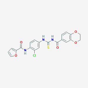 molecular formula C21H16ClN3O5S B505422 N-[2-chloro-4-({[(2,3-dihydro-1,4-benzodioxin-6-ylcarbonyl)amino]carbothioyl}amino)phenyl]-2-furamide 