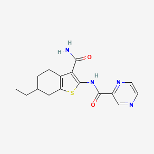 molecular formula C16H18N4O2S B5054861 N-(3-carbamoyl-6-ethyl-4,5,6,7-tetrahydro-1-benzothiophen-2-yl)pyrazine-2-carboxamide 