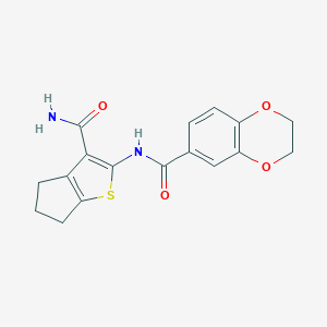 molecular formula C17H16N2O4S B505493 N-(3-carbamoyl-5,6-dihydro-4H-cyclopenta[b]thiophen-2-yl)-2,3-dihydro-1,4-benzodioxine-6-carboxamide 
