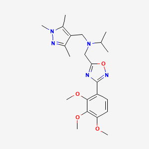 molecular formula C22H31N5O4 B5054994 N-[[3-(2,3,4-trimethoxyphenyl)-1,2,4-oxadiazol-5-yl]methyl]-N-[(1,3,5-trimethylpyrazol-4-yl)methyl]propan-2-amine 