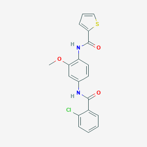 molecular formula C19H15ClN2O3S B505517 N-{4-[(2-chlorobenzoyl)amino]-2-methoxyphenyl}-2-thiophenecarboxamide 