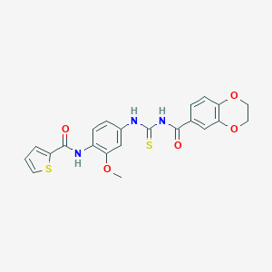 molecular formula C22H19N3O5S2 B505579 N-[4-({[(2,3-dihydro-1,4-benzodioxin-6-ylcarbonyl)amino]carbothioyl}amino)-2-methoxyphenyl]-2-thiophenecarboxamide 