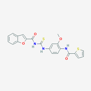 molecular formula C22H17N3O4S2 B505580 N-[4-({[(1-benzofuran-2-ylcarbonyl)amino]carbothioyl}amino)-2-methoxyphenyl]-2-thiophenecarboxamide 