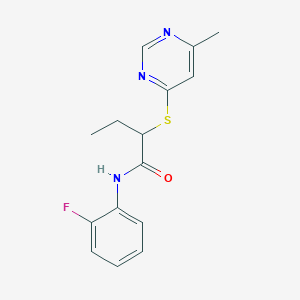 molecular formula C15H16FN3OS B5055860 N-(2-fluorophenyl)-2-(6-methylpyrimidin-4-yl)sulfanylbutanamide 