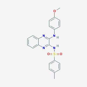molecular formula C22H20N4O3S B505595 N-{3-[(4-METHOXYPHENYL)AMINO]QUINOXALIN-2-YL}-4-METHYLBENZENE-1-SULFONAMIDE 