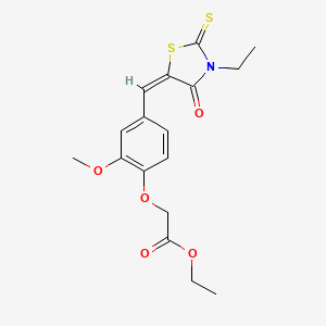 molecular formula C17H19NO5S2 B5055976 ethyl 2-[4-[(E)-(3-ethyl-4-oxo-2-sulfanylidene-1,3-thiazolidin-5-ylidene)methyl]-2-methoxyphenoxy]acetate 