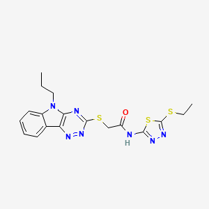 molecular formula C18H19N7OS3 B5056594 N~1~-[5-(ETHYLSULFANYL)-1,3,4-THIADIAZOL-2-YL]-2-[(5-PROPYL-5H-[1,2,4]TRIAZINO[5,6-B]INDOL-3-YL)SULFANYL]ACETAMIDE 