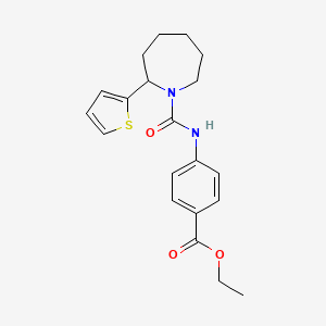 molecular formula C20H24N2O3S B5056631 Ethyl 4-{[2-(thiophen-2-YL)azepane-1-carbonyl]amino}benzoate 