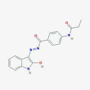 molecular formula C18H16N4O3 B505692 N-(4-{[2-(2-oxo-1,2-dihydro-3H-indol-3-ylidene)hydrazino]carbonyl}phenyl)propanamide 