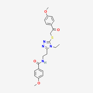 molecular formula C23H26N4O4S B5057518 N-[2-(4-ethyl-5-{[2-(4-methoxyphenyl)-2-oxoethyl]sulfanyl}-4H-1,2,4-triazol-3-yl)ethyl]-4-methoxybenzamide 