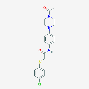 molecular formula C20H22ClN3O2S B505756 N-[4-(4-acetyl-1-piperazinyl)phenyl]-2-[(4-chlorophenyl)sulfanyl]acetamide 