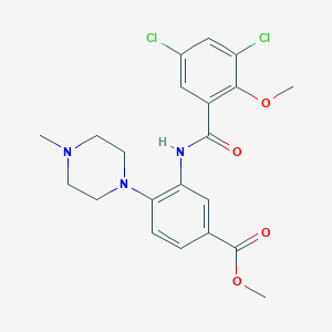 molecular formula C21H23Cl2N3O4 B505766 Methyl 3-[(3,5-dichloro-2-methoxybenzoyl)amino]-4-(4-methyl-1-piperazinyl)benzoate 