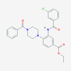 molecular formula C27H26ClN3O4 B505773 ETHYL 4-(4-BENZOYLPIPERAZIN-1-YL)-3-(3-CHLOROBENZAMIDO)BENZOATE 