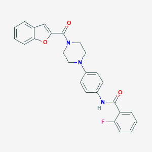 molecular formula C26H22FN3O3 B505777 N-{4-[4-(1-benzofuran-2-ylcarbonyl)-1-piperazinyl]phenyl}-2-fluorobenzamide 