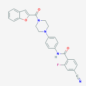 molecular formula C27H21FN4O3 B505778 N-{4-[4-(1-benzofuran-2-ylcarbonyl)-1-piperazinyl]phenyl}-4-cyano-2-fluorobenzamide 
