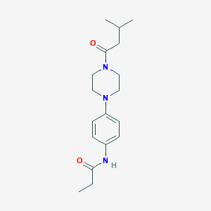 molecular formula C18H27N3O2 B505799 N-[4-[4-(3-methylbutanoyl)piperazin-1-yl]phenyl]propanamide 