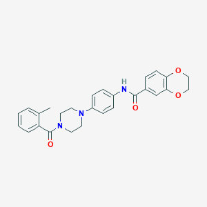 molecular formula C27H27N3O4 B505814 N-{4-[4-(2-methylbenzoyl)-1-piperazinyl]phenyl}-2,3-dihydro-1,4-benzodioxine-6-carboxamide 