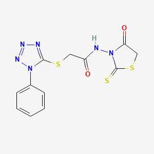 molecular formula C12H10N6O2S3 B5058676 N-(4-oxo-2-sulfanylidene-1,3-thiazolidin-3-yl)-2-(1-phenyltetrazol-5-yl)sulfanylacetamide 