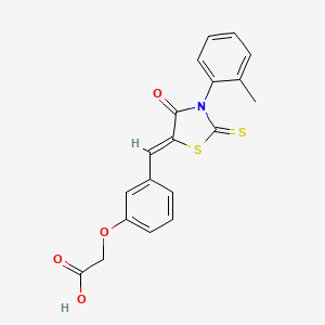 molecular formula C19H15NO4S2 B5058770 2-[3-[(Z)-[3-(2-methylphenyl)-4-oxo-2-sulfanylidene-1,3-thiazolidin-5-ylidene]methyl]phenoxy]acetic acid 
