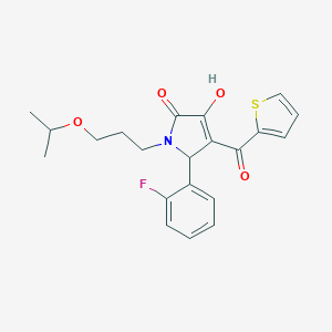 molecular formula C21H22FNO4S B506059 5-(2-fluorophenyl)-3-hydroxy-1-(3-isopropoxypropyl)-4-(2-thienylcarbonyl)-1,5-dihydro-2H-pyrrol-2-one 