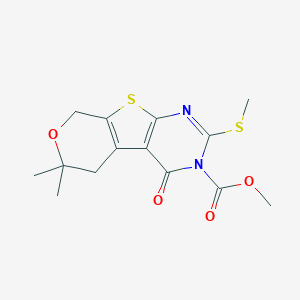 molecular formula C14H16N2O4S2 B506096 methyl 12,12-dimethyl-5-methylsulfanyl-3-oxo-11-oxa-8-thia-4,6-diazatricyclo[7.4.0.02,7]trideca-1(9),2(7),5-triene-4-carboxylate 