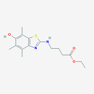 molecular formula C16H22N2O3S B050612 Butanoic  acid,  4-[(6-hydroxy-4,5,7-trimethyl-2-benzothiazolyl)amino]-,  ethyl  ester CAS No. 120164-95-6