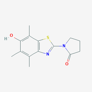 molecular formula C14H16N2O2S B050616 2-Pyrrolidinone, 1-(6-hydroxy-4,5,7-trimethyl-2-benzothiazolyl)- CAS No. 120164-97-8