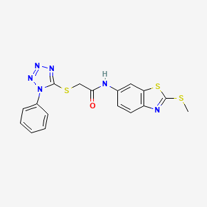 molecular formula C17H14N6OS3 B5062002 N-(2-methylsulfanyl-1,3-benzothiazol-6-yl)-2-(1-phenyltetrazol-5-yl)sulfanylacetamide 