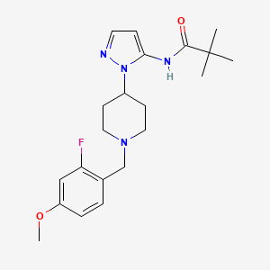 molecular formula C21H29FN4O2 B5062652 N-[2-[1-[(2-fluoro-4-methoxyphenyl)methyl]piperidin-4-yl]pyrazol-3-yl]-2,2-dimethylpropanamide 