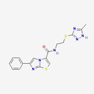 molecular formula C17H16N6OS2 B5063376 N-[2-[(5-methyl-1H-1,2,4-triazol-3-yl)sulfanyl]ethyl]-6-phenylimidazo[2,1-b][1,3]thiazole-3-carboxamide 
