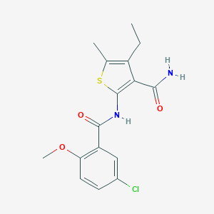 molecular formula C16H17ClN2O3S B506338 2-[(5-chloro-2-methoxybenzoyl)amino]-4-ethyl-5-methyl-3-thiophenecarboxamide 