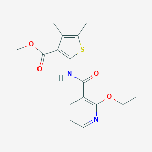 molecular formula C16H18N2O4S B506339 METHYL 2-{[(2-ETHOXY-3-PYRIDYL)CARBONYL]AMINO}-4,5-DIMETHYL-3-THIOPHENECARBOXYLATE 