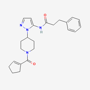 molecular formula C23H28N4O2 B5063504 N-{1-[1-(1-cyclopenten-1-ylcarbonyl)-4-piperidinyl]-1H-pyrazol-5-yl}-3-phenylpropanamide 