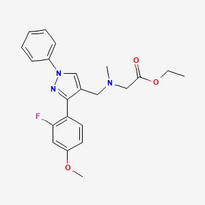 molecular formula C22H24FN3O3 B5064591 ethyl N-{[3-(2-fluoro-4-methoxyphenyl)-1-phenyl-1H-pyrazol-4-yl]methyl}-N-methylglycinate 