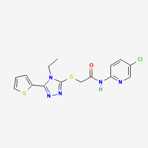 molecular formula C15H14ClN5OS2 B5065436 N-(5-CHLORO-2-PYRIDINYL)-2-{[4-ETHYL-5-(2-THIENYL)-4H-1,2,4-TRIAZOL-3-YL]SULFANYL}ACETAMIDE 