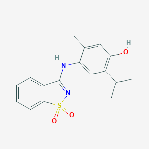 molecular formula C17H18N2O3S B506546 4-[(1,1-Dioxido-1,2-benzisothiazol-3-yl)amino]-2-isopropyl-5-methylphenol 