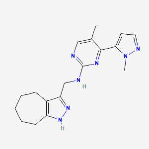 molecular formula C18H23N7 B5066636 N-(1,4,5,6,7,8-hexahydrocyclohepta[c]pyrazol-3-ylmethyl)-5-methyl-4-(2-methylpyrazol-3-yl)pyrimidin-2-amine 