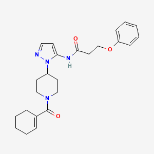 molecular formula C24H30N4O3 B5069443 N-[2-[1-(cyclohexene-1-carbonyl)piperidin-4-yl]pyrazol-3-yl]-3-phenoxypropanamide 