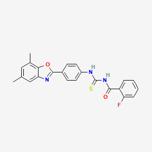 molecular formula C23H18FN3O2S B5069553 N-{[4-(5,7-dimethyl-1,3-benzoxazol-2-yl)phenyl]carbamothioyl}-2-fluorobenzamide 