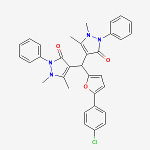 molecular formula C33H29ClN4O3 B5069740 4-{[5-(4-CHLOROPHENYL)FURAN-2-YL](1,5-DIMETHYL-3-OXO-2-PHENYL-2,3-DIHYDRO-1H-PYRAZOL-4-YL)METHYL}-1,5-DIMETHYL-2-PHENYL-2,3-DIHYDRO-1H-PYRAZOL-3-ONE 